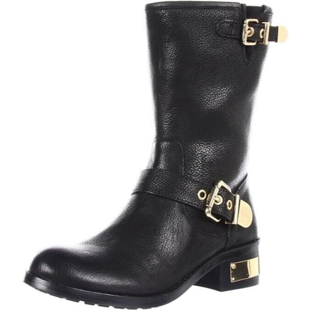 Vince Camuto WINCHELL Black Leather W/ Gold Moto Boots Womens Size 9.5M